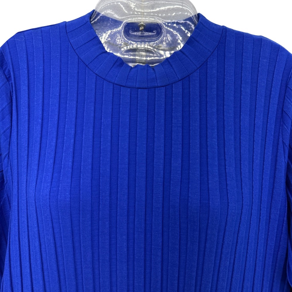 Eileen Fisher Woman Royal Blue Mock Neck Ribbed Tencel Lyocell Midi Dress 1X